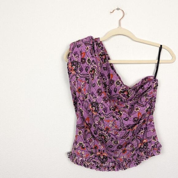 Smythe Violet Bandana Floral Asymmetrical One Shoulder Top Size 2 - Picture 3 of 10